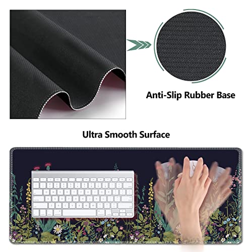 AIMSA Large Gaming Mouse Pad Set, Keyboard Wrist Rest Support + Extended Mouse Pad + Mouse Wrist Cushion + Coaster, Ergonomic Multifunctional Desk Mat 35x15.7in Anti-Slip Rubber Base (Flowers Plants) - color: Flowers Plants