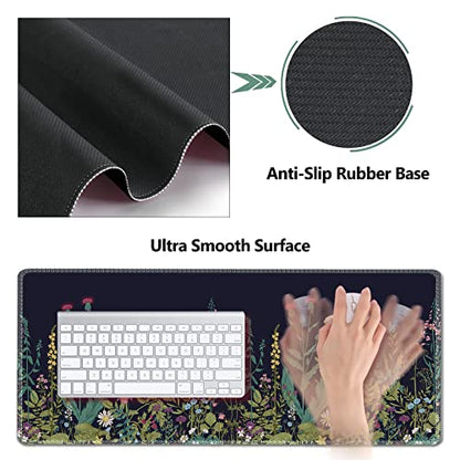 AIMSA Large Gaming Mouse Pad Set, Keyboard Wrist Rest Support + Extended Mouse Pad + Mouse Wrist Cushion + Coaster, Ergonomic Multifunctional Desk Mat 35x15.7in Anti-Slip Rubber Base (Flowers Plants) - color: Flowers Plants