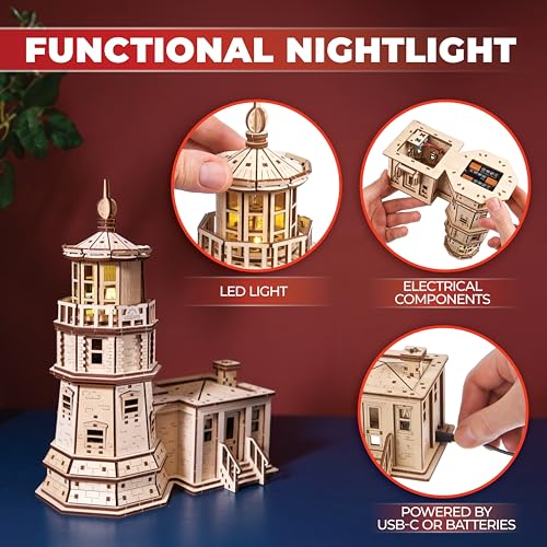 UGEARS Split Rock Lighthouse 3D Wooden Puzzles for Adults – Wooden Model Kits for Adults, Crafts for Adult, Model Kits to Build, Wooden 3D DIY Model Brain Teaser, Hobby Set - style: Split Rock Lighthouse