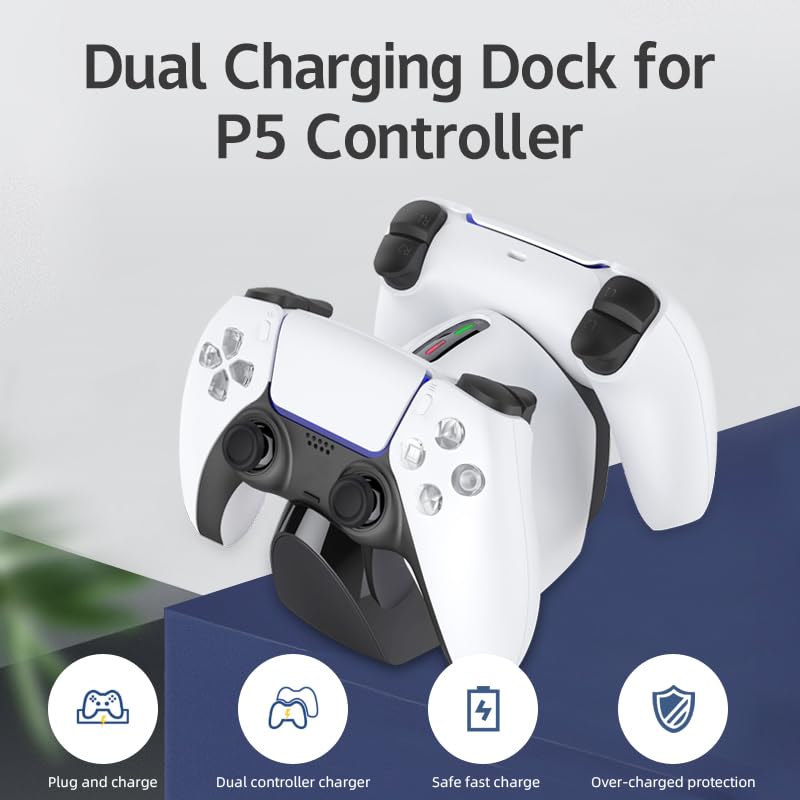 Dualsense Charging Station for Ps5 Controller,Ps5 Controller Charger Holder Stand with Overcharge Protect,Led Indicator,2.5h Fast Charging Docking for PlayStation 5 Controllers (Black) - color: Black