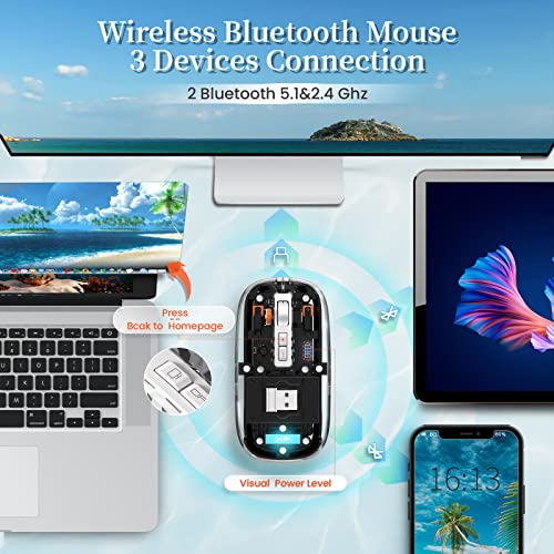 A.JAZZ Wireless Bluetooth5.1&2.4G Mini Lightweight Mouse,Transparent Clear Cool,Rechargeable Silent Computer Mice,Nano USB C Receiver,LED Battery Magic Silm for Office/PC/Mac/Laptop/Apple/ipad(Black) - color: Black