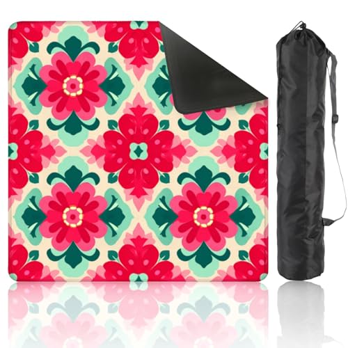 Mahjong Mat 31.5" x 31.5" Bold Floral Red Green Flowers Soft Beige Non-Slip Noise Reduction Mahjong Tiles Table Cover for Dominoes Poker Card Board and Tile Games - color: Color1
