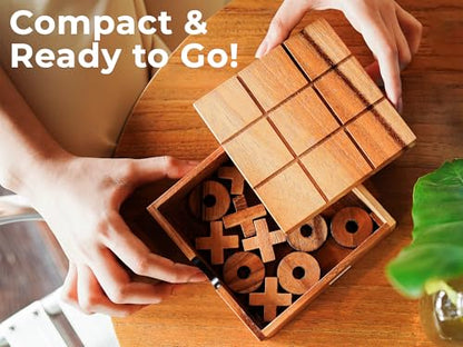 BSIRI Wooden Tic Tac Toe Game Coffee Tabletop XO Blocks Ideal for Family Living Room Games Night for Adults for Desk Decor and Unique Wood Gifts for All Occasions 5.5 Inch - style: Classic