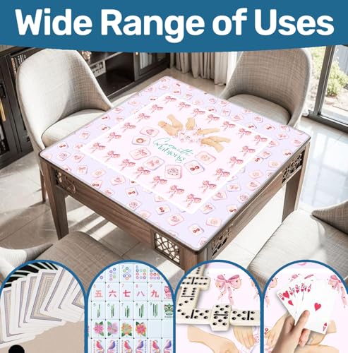 Pink Coquette Bow Mahjong Mat 31.5" x 31.5", Grandmillennial Pink Non-Slip Noise Reduction Mahjong Table Cover Accessories and Supplies for Dominoes Poker Card Board and Tile Games Gifts - color: Pink Coquette Bow Mahjong Mat