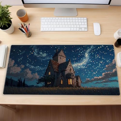 Starry Night Desk Mat, Abstract Swirl Large Mouse Pad 31.5x15.7 in | 31.5x15.7 In - color: Anime Art Scenery3