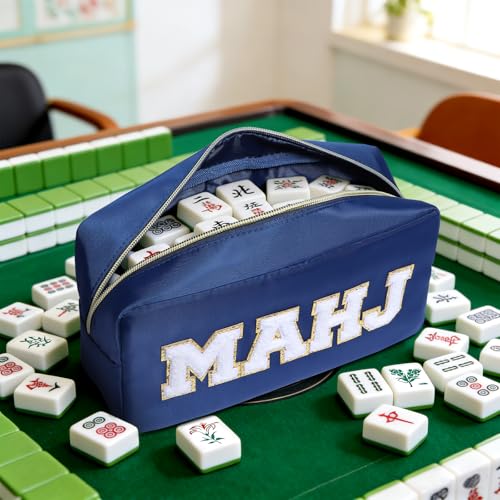 Mahjong Tile Bag Mahjong Bag with Zipper Travel Mahjong Carrying Case Storage Pouch Gifts for Mahjong Lovers Accessories - color: Navy-mahj