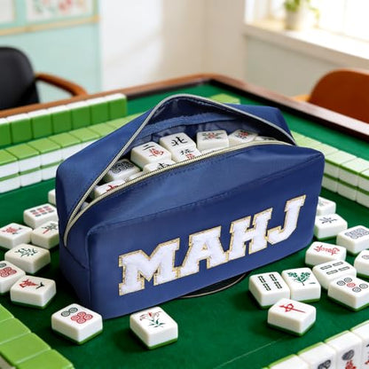 Mahjong Tile Bag Mahjong Bag with Zipper Travel Mahjong Carrying Case Storage Pouch Gifts for Mahjong Lovers Accessories - color: Navy-mahj