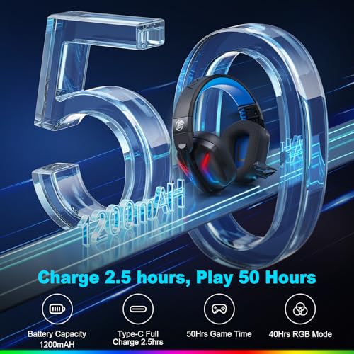 Fachixy Wireless Gaming Headset with Microphone for PC, PS5, PS4, Bluetooth Gaming Headphones - Fast Charge 50Hr Battery, Cool LED Lights for Switch, Laptop, Mobile, Mac 2.4GHz Gamer Headset