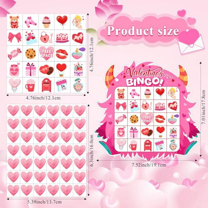 Blosssound Valentine's Day Bingo Game for Kids - Monster Theme Valentines Bingo Cards for 24 Players School Classroom Activities Fun Valentine Party Favors Games for Children Teacher Supplies - style: Valentine's Day