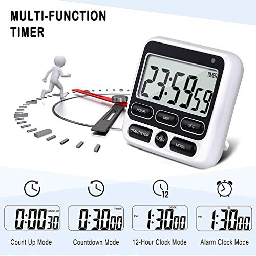 Digital Kitchen Timer with Mute/Loud Alarm Switch ON/Off Switch, 12 Hour Clock & Alarm, Strong Magnet and Simple Operation, Count Up & Count Down for Kids Teachers Cooking, Large LCD Display (Black) - color: Black