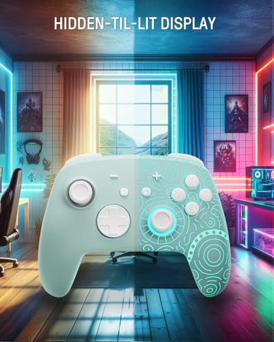 FUNLAB [Luminous Pattern] Switch Pro Controller Wireless Compatible with Switch/OLED/Lite, Firefly Bluetooth Remote Gamepad with 7 LED Colors/Paddle/Turbo/Motion Control - Cyan - color: Z-Teal