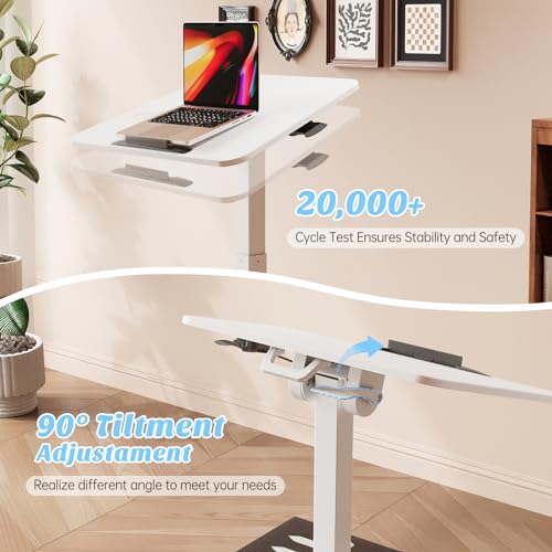 Foldable Mobile Standing Desk, Rolling Laptop Cart, White | 29.9"-42.9" Height Adjustment, Easy to Fold, Portable Standing Desk on Wheels, Folding Desk for Compact Space - color: White