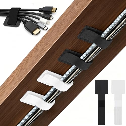 80 PCS Hook and Loop Cable Ties, Self Adhesive Cable Management Straps, Reusable Cord and Wire Organizer Clips for Under Desk, Computer, TV, Gaming Setup, Home Office and Kitchen, Black and White - color: 40 Black + 40 White