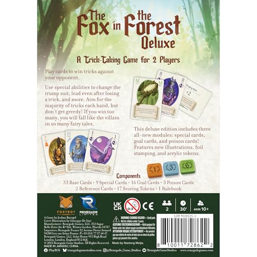 Renegade Game Studios Fox in the Forest Deluxe 2 Player Trick-Taking Game | Fairy Tale Strategy Card Game with Foil Cards & Acrylic Tokens. Features 3 Modules and Premium Components for Couples - style: Deluxe