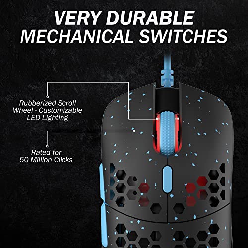 HK GAMING Mira M Ultra Lightweight Honeycomb Shell Wired RGB Gaming Mouse - Up to 12 000 cpi | 6 Buttons - 63g Only (Mira-M, Blue Phantom)