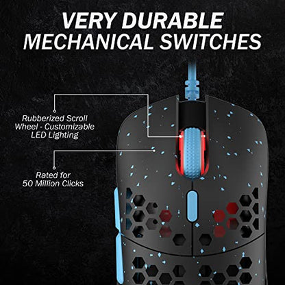 HK GAMING Mira M Ultra Lightweight Honeycomb Shell Wired RGB Gaming Mouse - Up to 12 000 cpi | 6 Buttons - 63g Only (Mira-M, Blue Phantom)