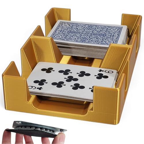 Revolving Two Deck Playing Card Tray for 1-2 Decks: US Made (Gold Silk) | Rotates 360°, Plastic, Holds up to 2 decks, Includes swivel turn table base, for Canasta, Rummy, UNO, Newt's Playing Cards - color: Gold Silk, size: 2 Deck