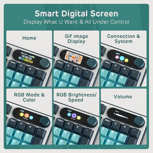 RK ROYAL KLUDGE S98 Wireless Mechanical Keyboard w/Smart Display & Knob | 96% RGB Wireless Gaming Keyboard BT/2.4G/USB-C, Hot Swappable Custom Keyboards, Creamy Sound Silent Computer Keyboard - color: Turquoise Green, size: Linear Silent Switch