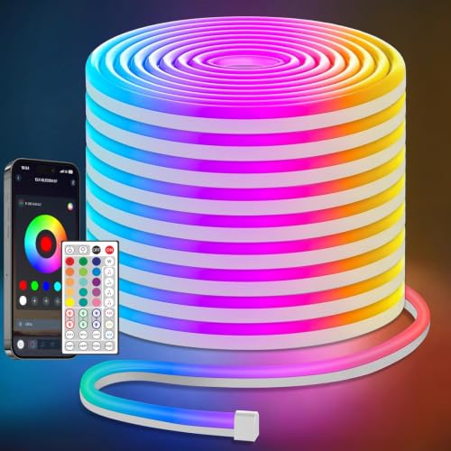 Lamomo 65.6Ft LED Strip Lights, RGB Neon Rope Light with App Remote Control, Music Sync Color Changing Waterproof Flexible Led Light Strip, Cuttable Gaming 24V Neon Lights for Bedroom Indoor - color: RGB (Red, Green, Blue), size: 65.6FT