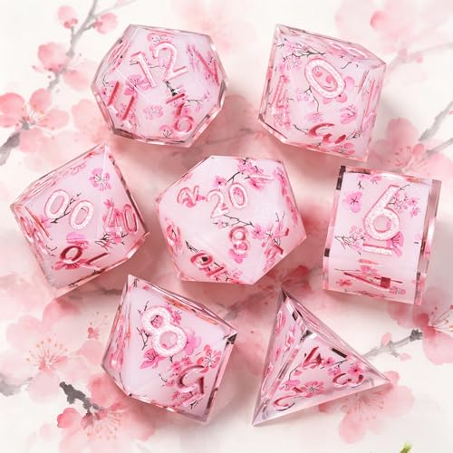 DND Resin Sharp Edge Roleplaying Polyhedral Dice Set,for RPG MTG Dungeons and Dragons Sakura Handmade Dice Set - color: Sakura Whisper