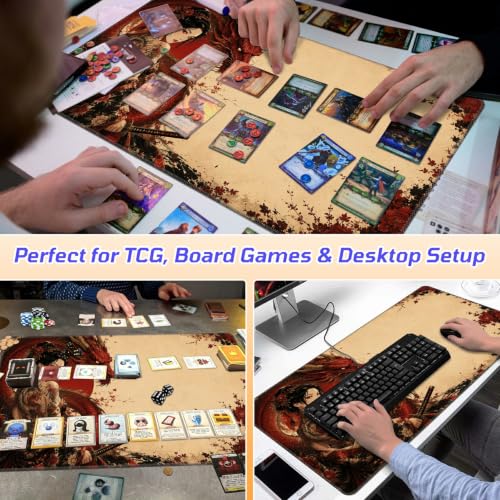 Red Dragon Woman MTG Playmat, Card Game Play Mat with Stitched Edges, Smooth Surface Board Game Trading Card Mat, Non-Slip Rubber Base Large Gaming Mouse Pad 24 x 14 Inch - color: Red Dragon Woman