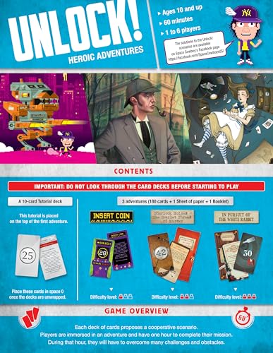 Asmodee UNLOCK! Heroic Adventures Card Game - Escape Room-Inspired Cooperative Adventure, Fun Family Game for Kids and Adults, Ages 10+, 1-6 Players, 1 Hour Playtime