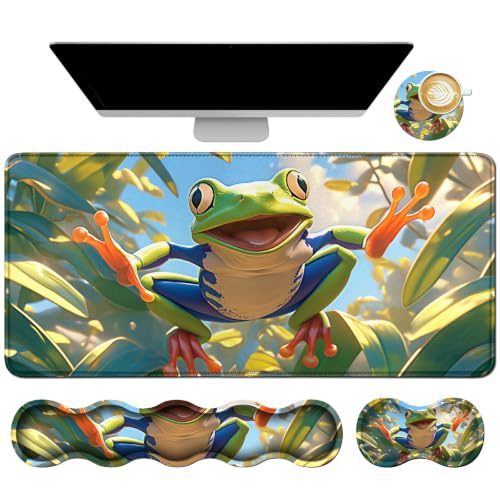 Memory Foam Keyboard Wrist Rest Desk Mat Set, Frog Green Leaf - color: Frog Green Leaf, size: 4Pcs Memory Foam Pad