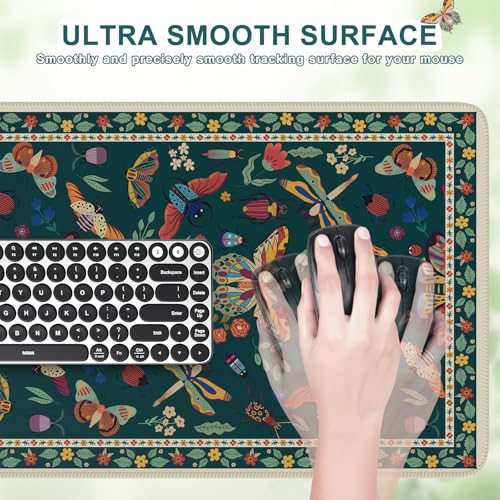 iCasso Desk Pad,Desk Matt for Desktop,Cute Mouse Pad,Green | Anti-Slip Large Mousepad with Stitched Edges,Keyboard Pad Mouse Mat for Home Office Work - color: Butterfly-green