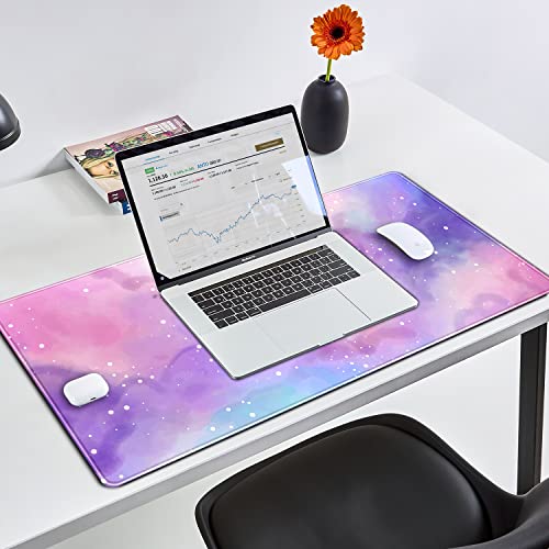 Desk Pad Purple Starry Sky Cute Gaming Mouse Pad Galaxy Gamer Girl Cute Pink Desk Decor Keyboard Desk Mat, Stitched Edges Desktop with Stitched Edges Non-Slip Large Computer Mat 31.5x15.7 in | Cute Pink Desk Decor Keyboard Desk Mat, Stitched Edges Desktop