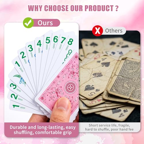 166Pcs Waterproof PVC Mahjong Playing Cards, Non-Slip Mahjong Cards Durable Portable Travel Family Board Game for Elderly Beginners Camping