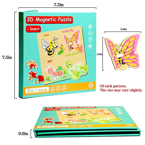Magnetic Puzzles for Kids Ages 3-5, Travel Toddler Insect Puzzle Toy | Refrigerator Magnet Game for Ages 4-6, Learning & Birthday Gift for Boys, Car & Airplane Road Trip Quiet-Time Activity Toys - style: Insect