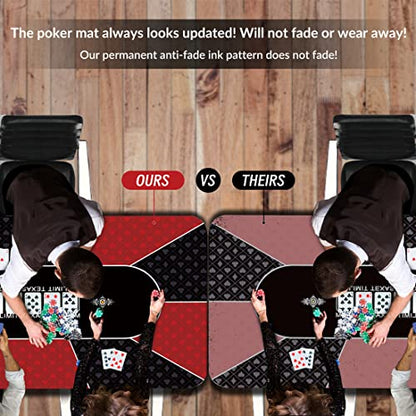 nuveti Poker Mat - 55 x 28inch Non-Slip Poker Table Game Mat - Portable Rubber Waterproof Poker mat for Table 6-8 Player Card Game Anti-Slip Rubber Poker Table Top Layout - color: 55 X 28 Inch Rectangular-red