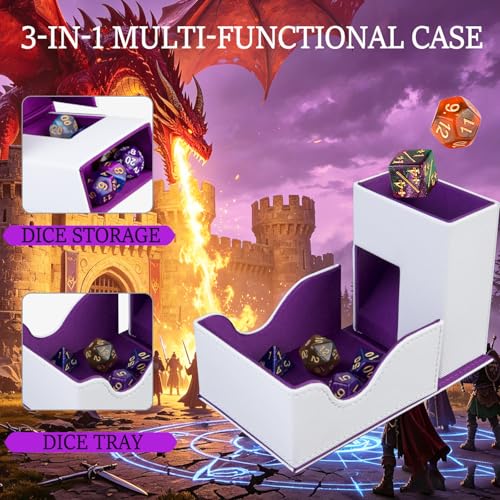 Dice Tower and Tray,Foldable Portable Dice Rolling Tower,Dice Roller Accessory for Dungeons and Dragons,Classic Board Games,RPG Games, and Tabletop Games White/Purple - color: White/Purple（Purple Dragon）