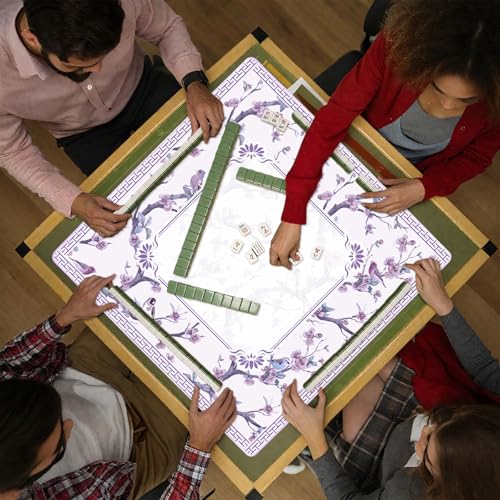 Chinoiserie Mahjong Mat with Carrying Bag,Rubber Anti Slip and Noise Reduction Multi Purpose Game Table Cover for Card, Board Tile Games 31.5" x 31.5" Purple - color: Purple