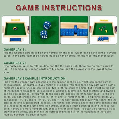 AIUAZA Dice Game Shut The Box Wooden Board Game,6 Sided Family Math Game for 2-6 Players,Educational Learning Interactive, Classics Tabletop Version Games for Family Night, Travel Party, or Pub