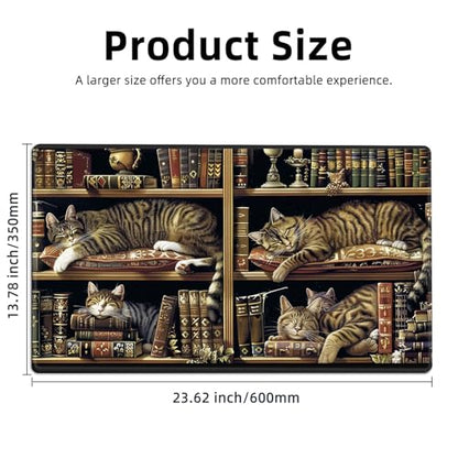 for MTG Playmat TCG Card Game Mat with Stitched Edges,Board Game Mats Non-Slip Waterproof Rubber Base 24 x 14 inch for CCG RPG DTCG Trading Card,Cats Books Shelves - color: Cats Books Shelves