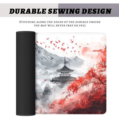 Japanese Gaming Mouse Pad Mountains Cherry Blossoms Watercolor Large Gaming Mouse Mat with Stitched Edges,Non-Slip Waterproof Rubber Base Mous Mat 31.5"x11.8" - color: Japanese, size: 31.5L x 31.5W inches