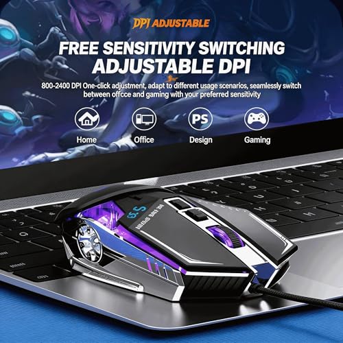 【 Breathing Light - Plug and Play & 59 inch Cable 】Professional Gaming USB Wired Mouse, 4-speed DPI Adjustment 2400, Anti Slip Roller, Fast Rebound, Ergonomic Optical Computer Laptop Gaming Mouse 2026