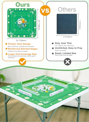 Crease-Free Mahjong Learning Mat 33.1" x 33.1", American Mah Jongg Mat with Rules, Quiet Non-Slip Large Mahjong Table Cover, Floral Gaming Mats for Mahjong, Poker, Dominoes & Board Games (Fresh Green) - color: Fresh Green