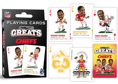 Masterpieces Kansas City Chiefs All-Time Greats Playing Cards, Official NFL Team Deck, Custom Team Designs, 52 Cards & 2 Jokers, Sports Fan Gift, Ages 6+, Raiders Deck Alternative - style: Kansas City Chiefs