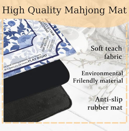 Blue and White Chinoiserie Floral Bird Mahjong Mat 31.5 x 31.5 Inch, Traditional Chinese Non-Slip Noise Reduction Mahjong Table Mat for American Mah Jong Poker Card Board Games Dominoes - color: Blue Chinoiserie Floral