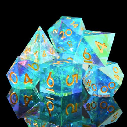 Laser DND Rainbow Dice Set Dungeons and Dragons Dice with Iridescent Iconic Coating, Polyhedral Dice with Resin Sharp Edge for RPG, MTG Table Games （Polar Light） - color: Rainbow-polar Light