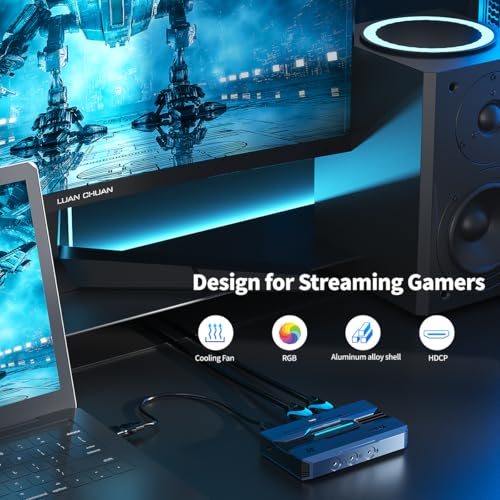 4K@60fps Capture Card, Yinker 2K@144fps 1080p@240fps Video Capture Card, HDR & VRR Capture and Loop-Out, No Latency for Live Streaming, Gaming, Camera, Switch, Xbox and PS5