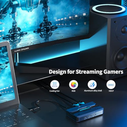 4K@60fps Capture Card, Yinker 2K@144fps 1080p@240fps Video Capture Card, HDR & VRR Capture and Loop-Out, No Latency for Live Streaming, Gaming, Camera, Switch, Xbox and PS5