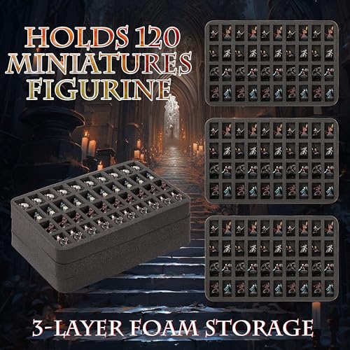 Miniature Carrying Case Miniature Storage Figure Bag 120 Slot Figurine Carrying Case Compatible with 40k, DND and More (Black, Bag Only)
