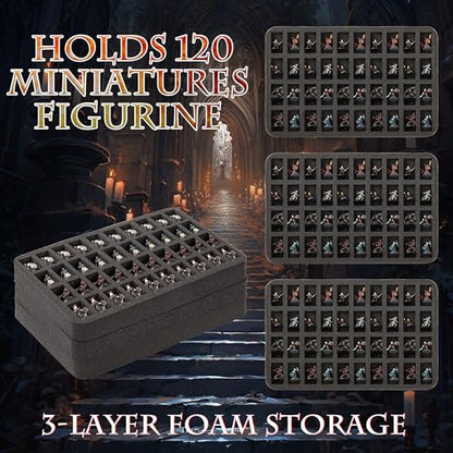 Miniature Carrying Case Miniature Storage Figure Bag 120 Slot Figurine Carrying Case Compatible with 40k, DND and More (Black, Bag Only)