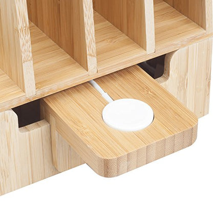 MobileVision Slim Bamboo Charging Station & Compatible Adapter for Apple Watch Multi Device Organizer, Smartphones, Tablets, Laptops & More - color: Slim Stand + Apple Watch Adapter