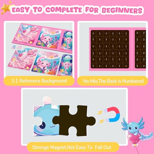 Magnetic Jigsaw Puzzles for Toddlers Kids 3-8 Girls,(3 36-Pieces) Travel Puzzles Toys for Kids Ages 4-6,Take-Along Car Airplane Road Trip Activities Game for 3 4 5 6 7 8 Year Old Birthday Gift,Axolotl - style: Axolotl