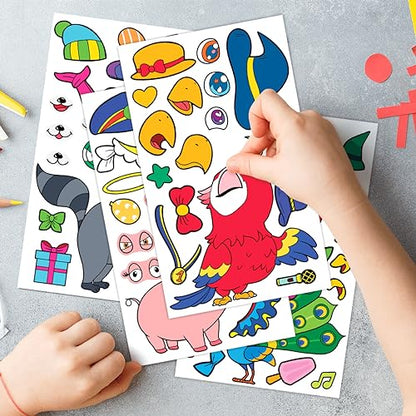 15 Sheets Make Your Own Animal Stickers for Kids Girls Boys Toddlers Face Decal Set Large Print Custom Waterproof Decals Party Favor Pack Craft Sticker Books Supplies Decoration