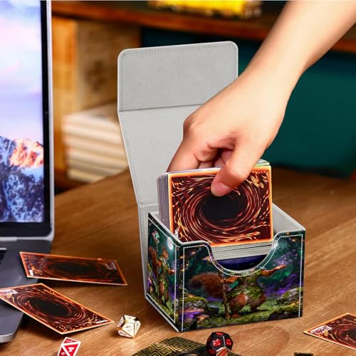 PU Leather Deck Box for MTG Commander Cards, Fits 100+ Double Sleeved Cards, Secure Magnetic Trading Card Storage Case for TCG CCG,Druid Squirrel Wizard - color: Druid Squirrel Wizard